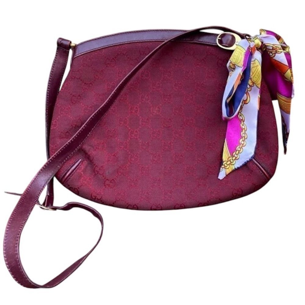 Authenticated Vintage Gucci GG Logo Burgundy/Wine Crossbody Shoulder Bag. COA.